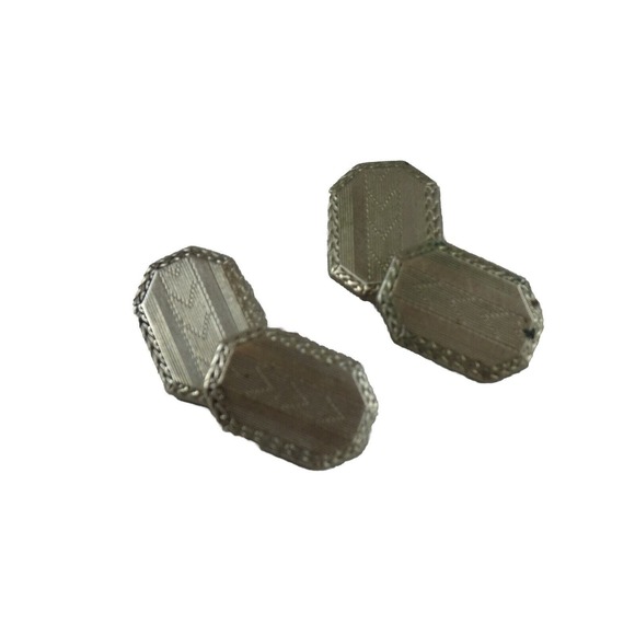 Antique Parks Bros. and Rogers Etched Cufflinks Clover Horseshoe Hallmark Silver - Picture 1 of 9